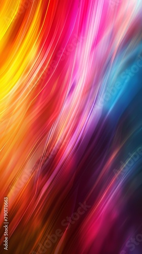 A colorful, abstract image of a rainbow with a purple stripe. The colors are vibrant and the lines are wavy, giving the impression of movement and energy