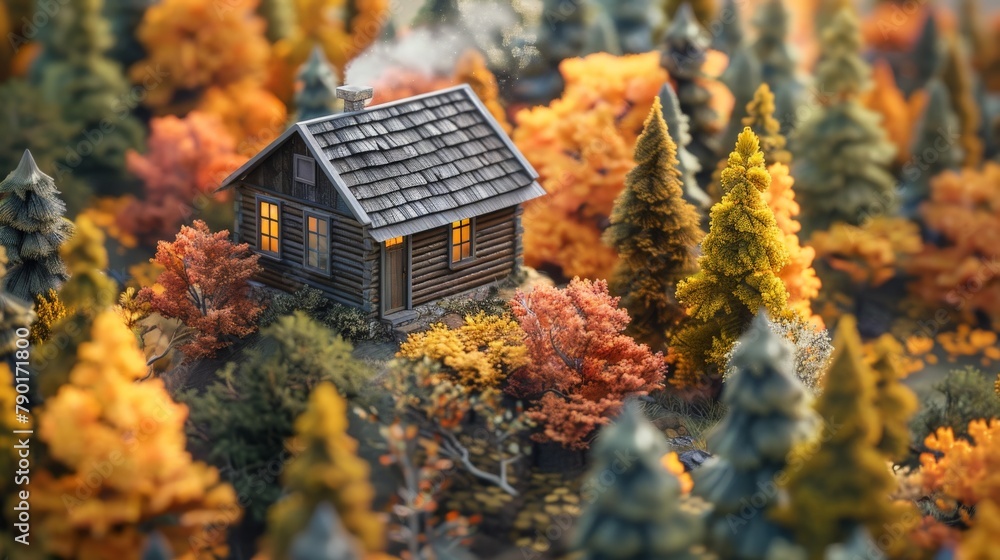 A rustic papercut scene of a cozy cabin nestled amidst a forest of colorful autumn trees, smoke curling from its chimney. A rustic papercut scene of a cozy cabin nestled amidst a forest of colorful autumn trees, smoke curling from its chimney.