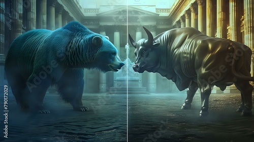 Market Symbolism: The Bear and Bull Confrontation photo