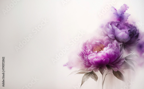 Tło kwiaty fioletowe peonie. Jasne puste miejsce na tekst, zaproszenie. Ilustracja motyw kwiatowy