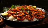 A delicious Thai dish of fried prawns cooked with rice