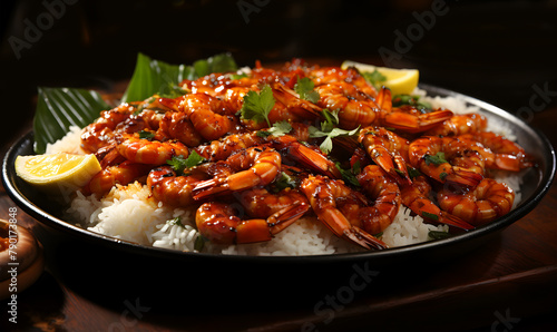 A delicious Thai dish of fried prawns cooked with rice
