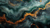  Abstract background with swirling patterns of emerald green and gold, resembling an oceanic landscape. Created with Ai