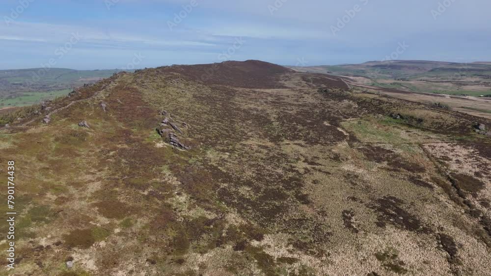 Aerial drone flight over The Roaches ridgeline in the Peak District National Park. Aerial drone flight over The Roaches ridgeline in the Peak District National Park.