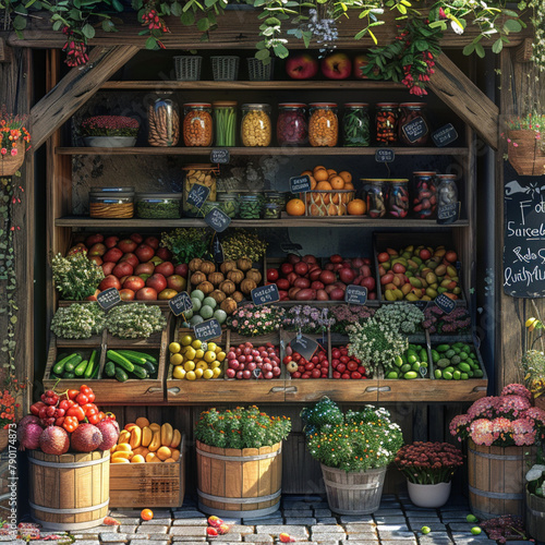 Fruits and vegetables on display at a farmers market stall in France