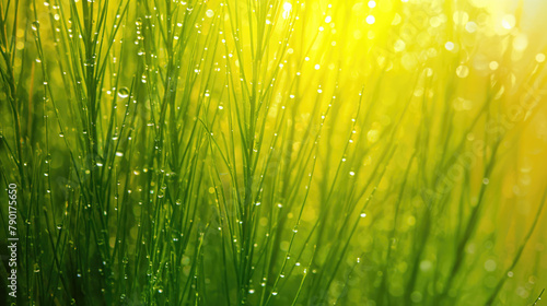 Beautiful background of green plants covered with morning dew