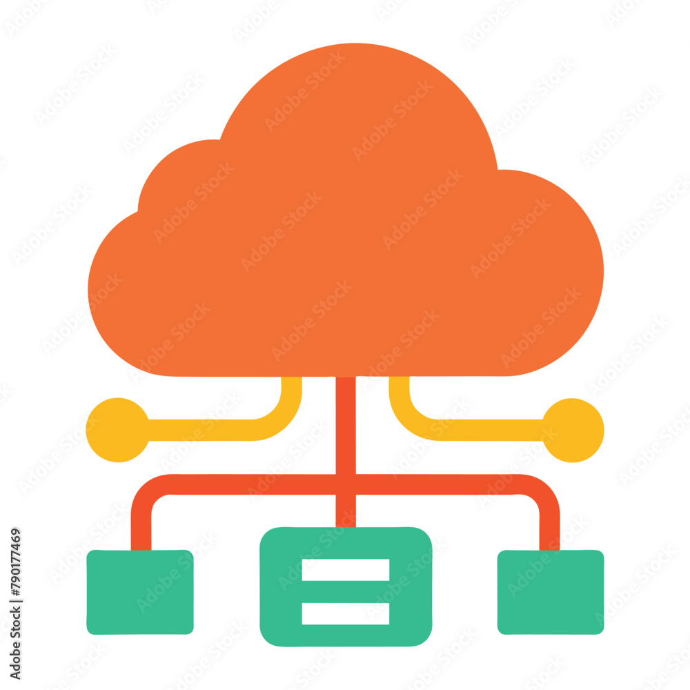 Cloud server line and cable icon flat vector illustration on white background