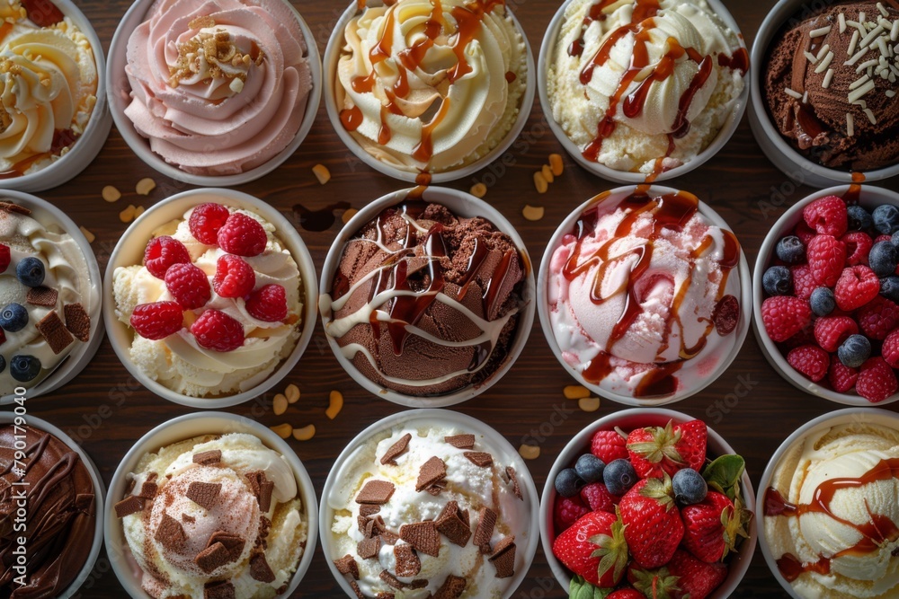 Assorted Gourmet Ice Cream Desserts Top View
