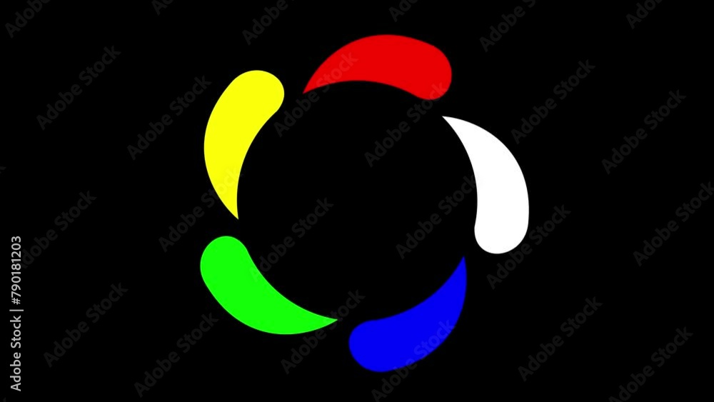 Five rotating colored objects depicting five different elements ...
