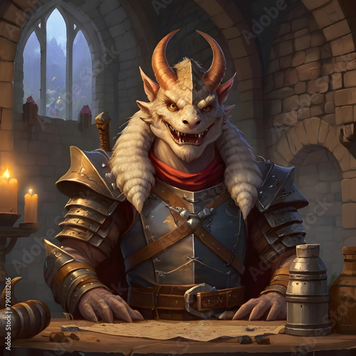dungeon and dragon fantasy art character horned dragon warrior 