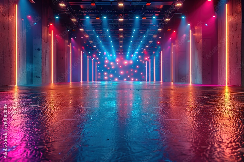 glowing stage lights show blue laser abstract space background club ...