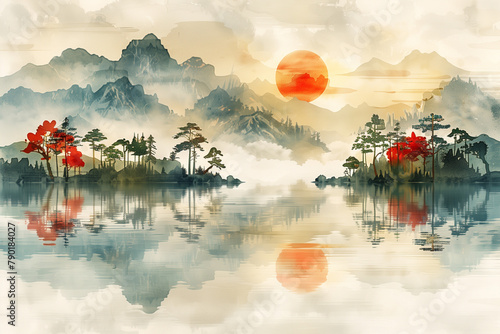 landscape with mountains and lake