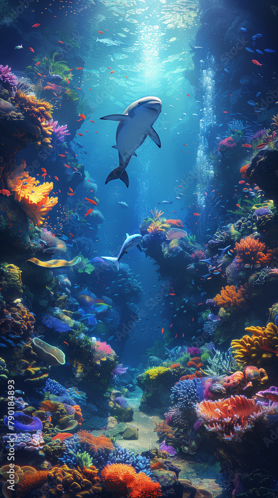 Fototapeta premium Vibrant aquarium teeming with colorful fish. Generative AI