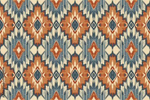 Ethnic abstract ikat art. Seamless pattern in tribal, folk embroidery, and Mexican style. Aztec geometric art ornament print.Design for carpet, wallpaper, clothing, wrapping, fabric, cover, textile