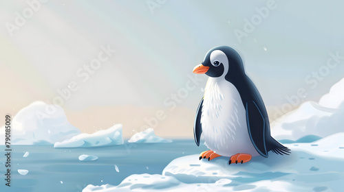 Cute Pinguin illustration  Penguin sitting on ice in cold polar winter  Carton art