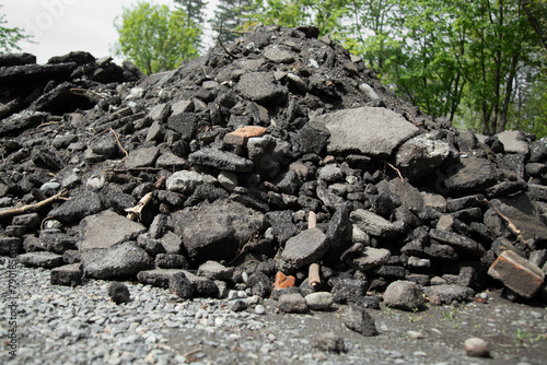 pile of old asphalt. Pavement repair.