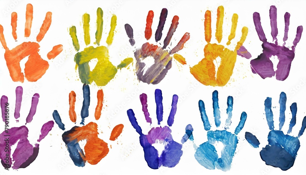 Fototapeta premium Chromatic Creations: Hand Print Watercolors on White Background