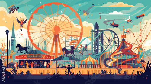 Amusement park colorful silhouette horizontal banne