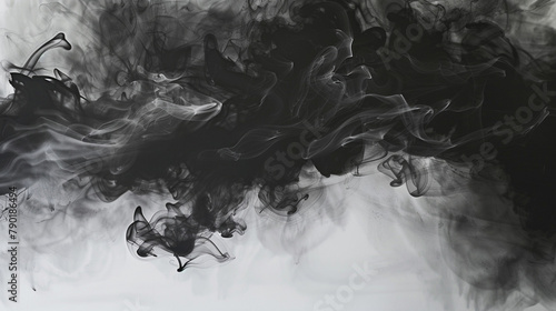 Upon an untouched canvas, wisps of ebony smoke intertwine, creating intricate patterns that dance with the gentle strokes of an unseen artist's brush. photo