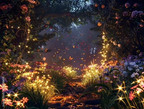 Magical Firefly Garden IlluminatedNature's Nighttime Beauty