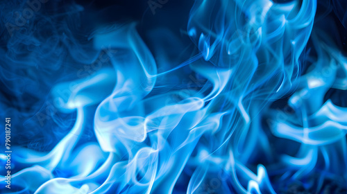 Blue flames or Smoke on black background, abstract effect