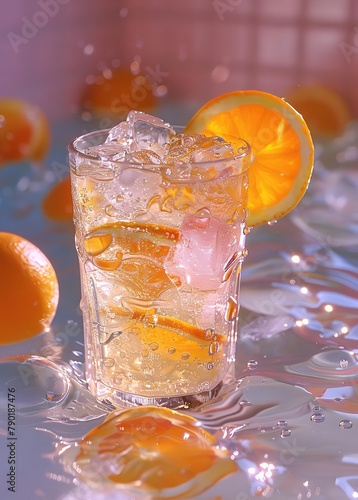 glass of pink drink with an orange slice on top