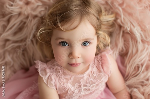 Blue-eyed toddler in pink