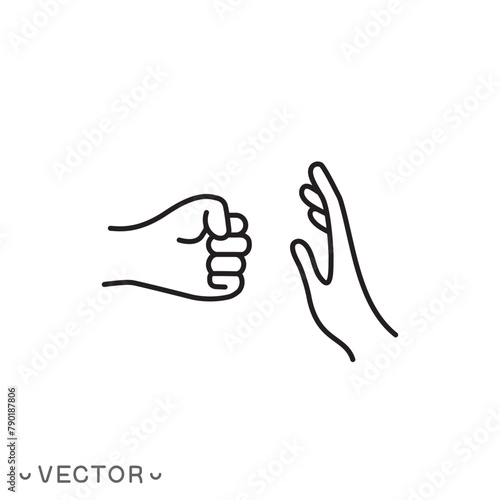 stop domestic violence icon, stop fist hand, thin line symbol isolated on white background, editable stroke eps 10 vector illustration