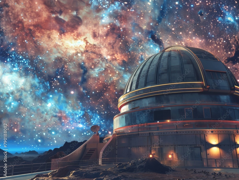 Astronomers Observing Celestial Phenomena in Observatory Study Space Astronomers Observing Celestial Phenomena in Observatory Study Space