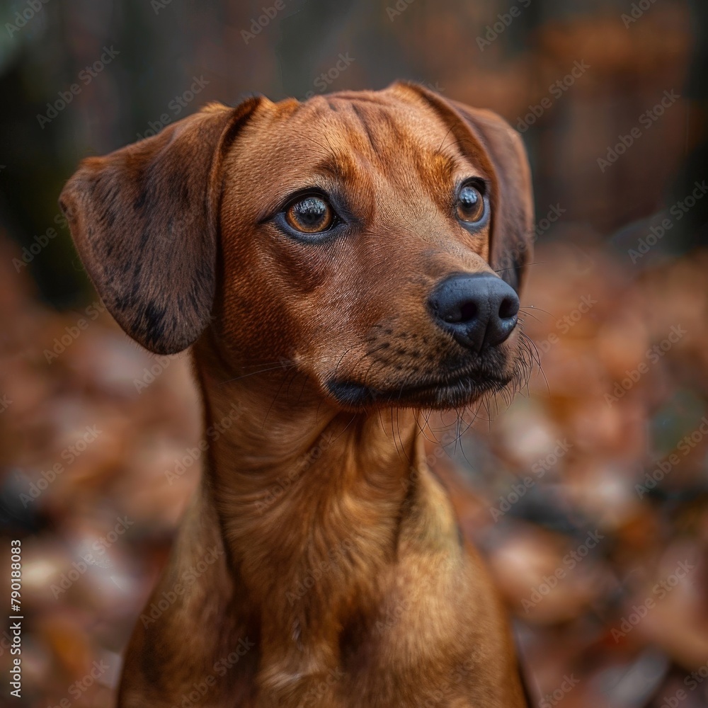 a brown dog with a black nose
