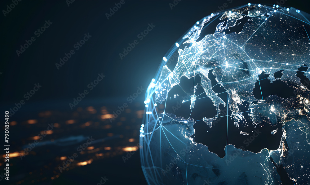 Fototapeta premium Illuminating the European Digital Landscape: Cities and Ports Connected