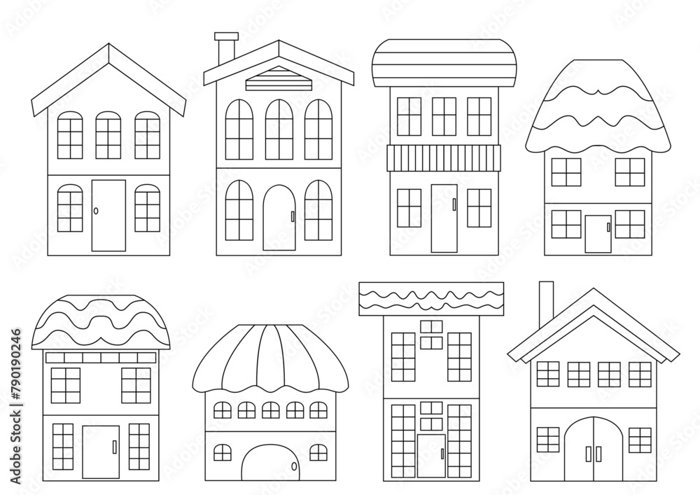 line 2 story house design on white background illustration vector
