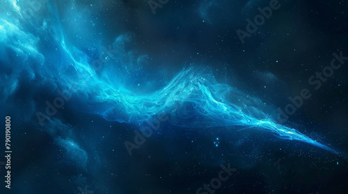 Within the vast expanse of nothingness, a solitary ribbon of cerulean vapor unfurls, its sinuous form reminiscent of a powerful lightning bolt, illuminating the void with its radiant glow.