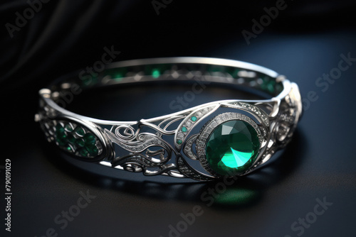 Silver bracelet with green color stone