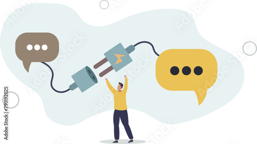 businessman connect plug between conversation dialog. collaboration or cooperate to success.flat vector illustration.