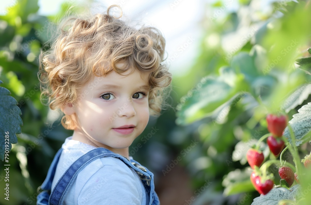 Curly-haired child in garden Curly-haired child in garden