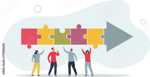business people employee connect arrow jigsaw puzzle.flat vector illustration.