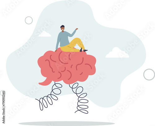 businessman riding human brain with springboard.flat vector illustration.