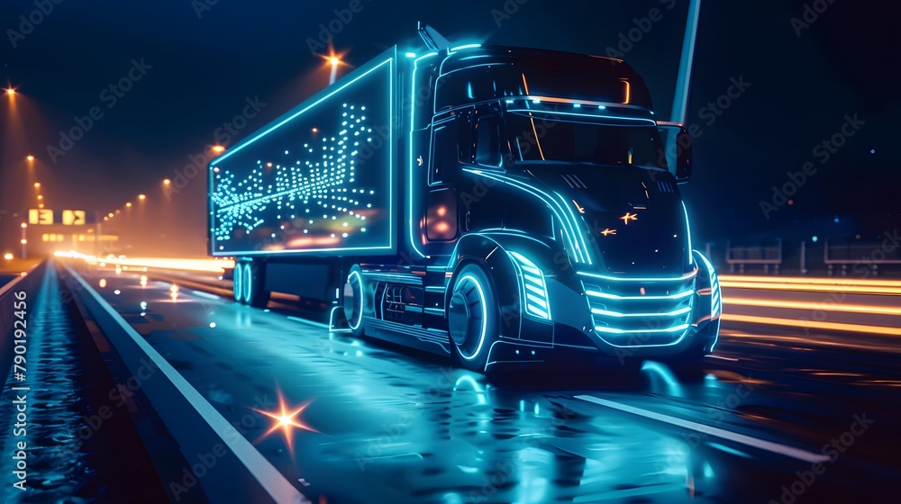 Futuristic Technology Concept: Autonomous Semi Truck with Cargo Trailer ...