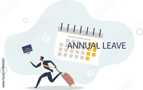 businessman running with luggage from calendar with annual leave note.flat vector illustration.