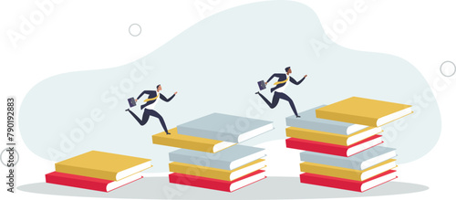 people running on growth book stack to achieve goal.flat vector illustration.
