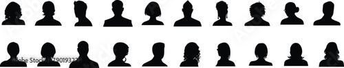 Set man and woman head icon silhouette. Male and female avatar profile sign, face silhouette logo stock vector