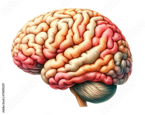 Human brain vintage watercolor illustration isolated on transparent background. AI generative