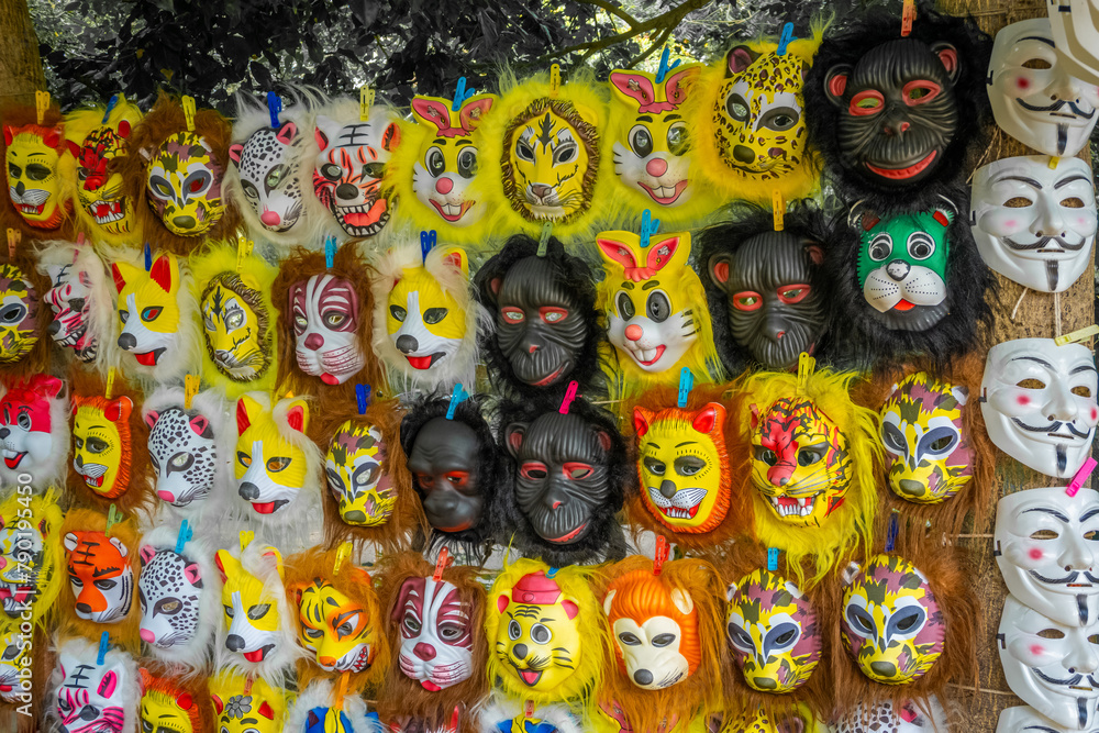Animal Mask or Horror Mask or Halloween Mask selling at Mamallapuram or Mahabalipuram in Tamil Nadu, South India.
