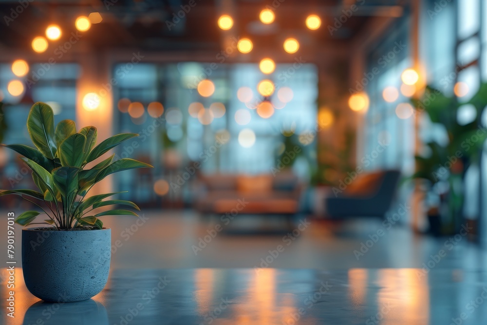 Documentary-style photo of a modern office interior with blurred background emphasizing the foreground details Documentary-style photo of a modern office interior with blurred background emphasizing the foreground details
