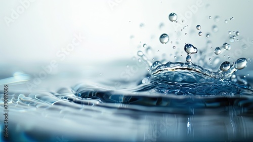 Close-up of a water droplet creating ripples and splashes. photo