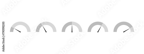 Dashboard colorful speedometer icons set. Tachometer icon isolated. Performance indicator sign. Car speed. Fast internet speed sign. Tachometer, speedometer, indicators, score. Customer satisfaction.