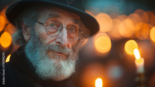 1. acred Serenity: A Jewish Rabbi stands before a congregation, bathed in the soft glow of candlelight as he shares the sacred teachings of Passover. His gentle demeanor and wise e