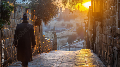 9. Pilgrimage of Faith: Along the ancient cobblestone streets of Jerusalem, a Rabbi leads a pilgrimage to holy sites, retracing the footsteps of ancestors who journeyed to the Prom