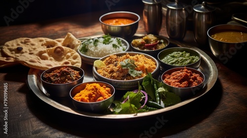 Indian food concept, various Indian food on the table photo